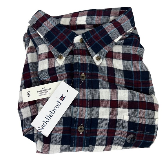 𝅺SADDLEBRED@ Men’s Long Sleeve Flannel Plaid Button Up Shirt XL In Navy Boat - Picture 1 of 9